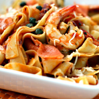 Pappardelle with shrimp and smoked salmon