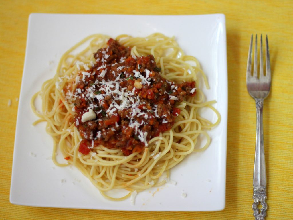 Barilla espagueti con carne molida y tomates San Manzano 1