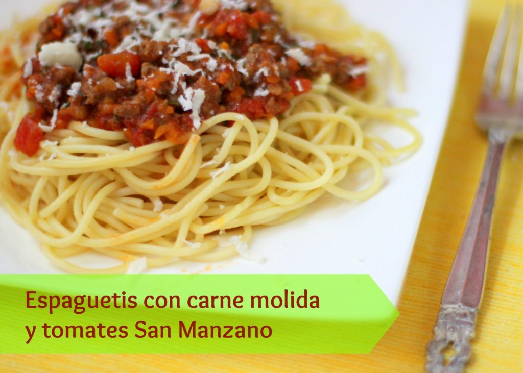 Espaguetis con carne molida y tomates San Manzano
